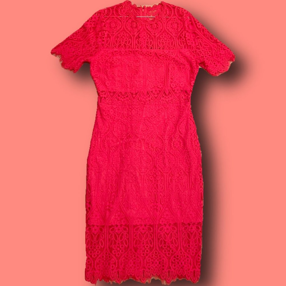 Hot pink/fuchsia lace mid-length dress